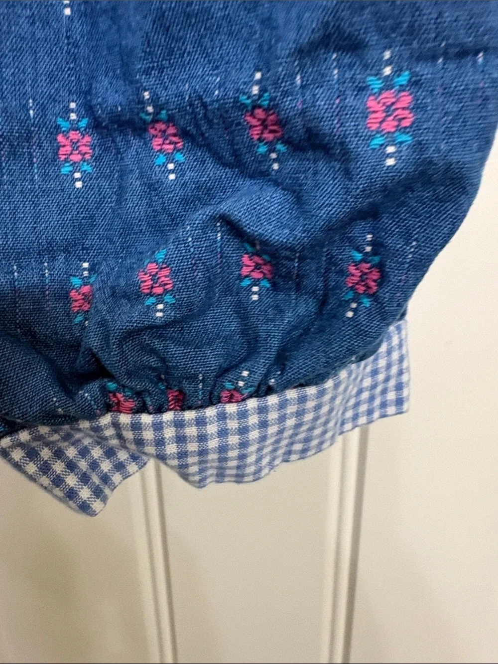 Vintage OshKosh B'gosh‎ Denim-Style Blue Floral Gingham Bubble Romper